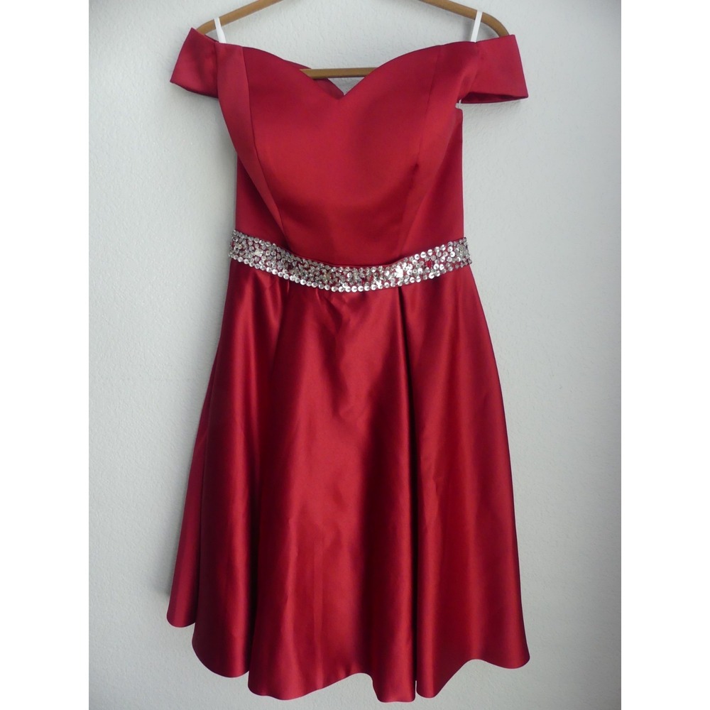 Corset Back Satin Party Dress Size 4 Prom Formal Rhinestone Off Shoulder NWT - Picture 2 of 8
